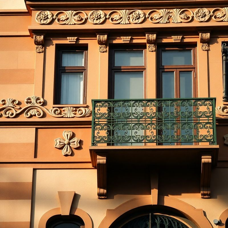 Detaliu de fațadă secesionistă din Timișoara cu ornamente florale